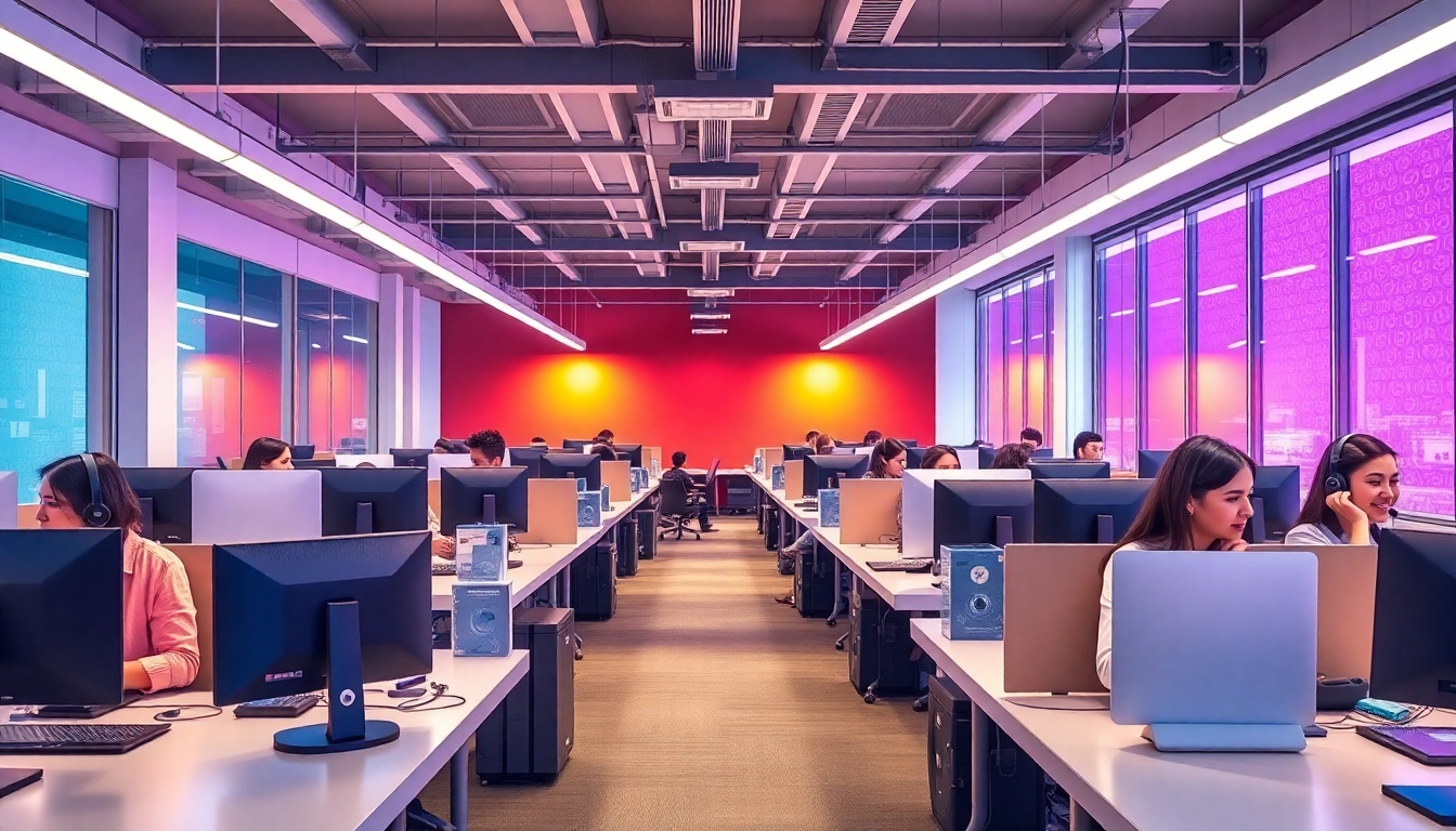 Efficient agents working at a call center in Tijuana, showcasing a dynamic team environment.