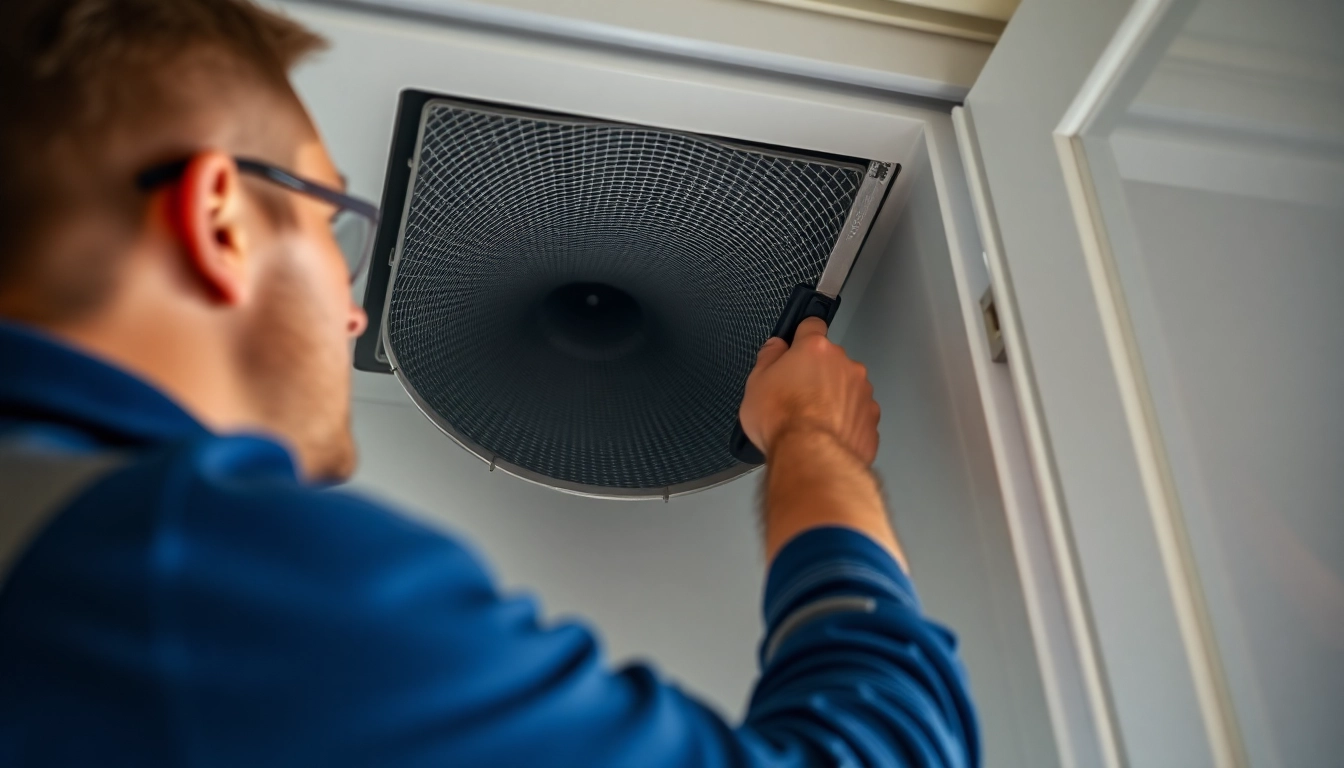 Technician performing dryer vent cleaning salt lake city services, ensuring a safer home environment.