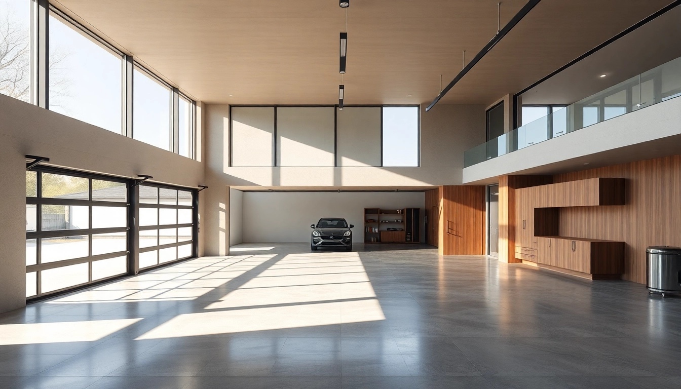 Modern custom garages featuring sleek designs and spacious interiors for efficient organization.