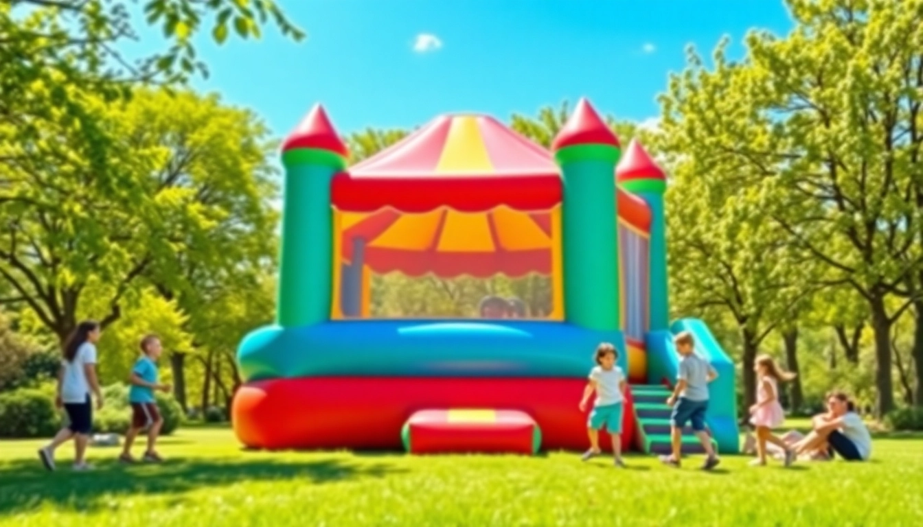 Rent a vibrant bounce house near me for a fun family event in a sunny park.