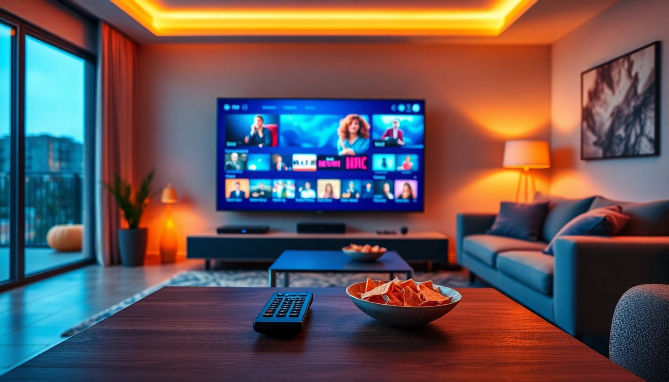 Explore free trial iptv subscription in a modern living room setup with vibrant streaming content.