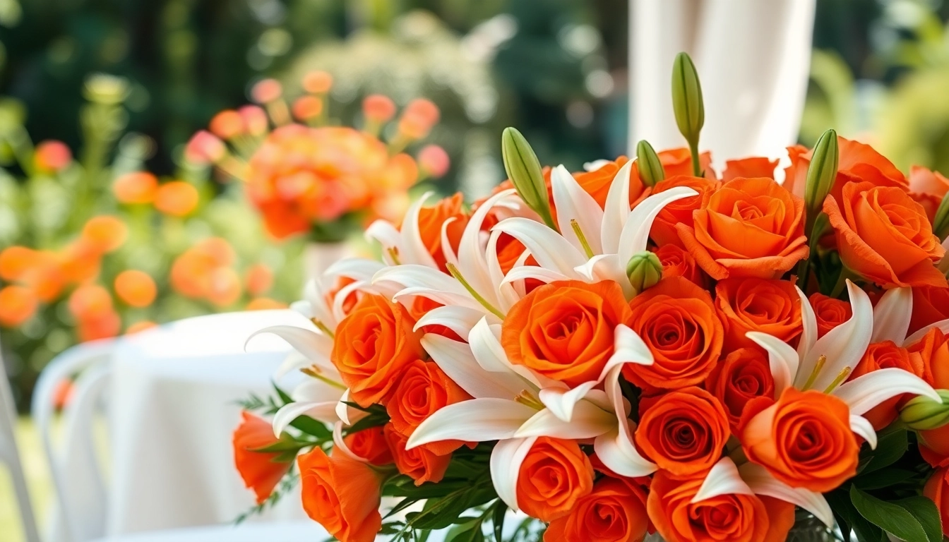 Elegant arrangement of Orange County event flowers showcasing vibrant orange and white blooms.