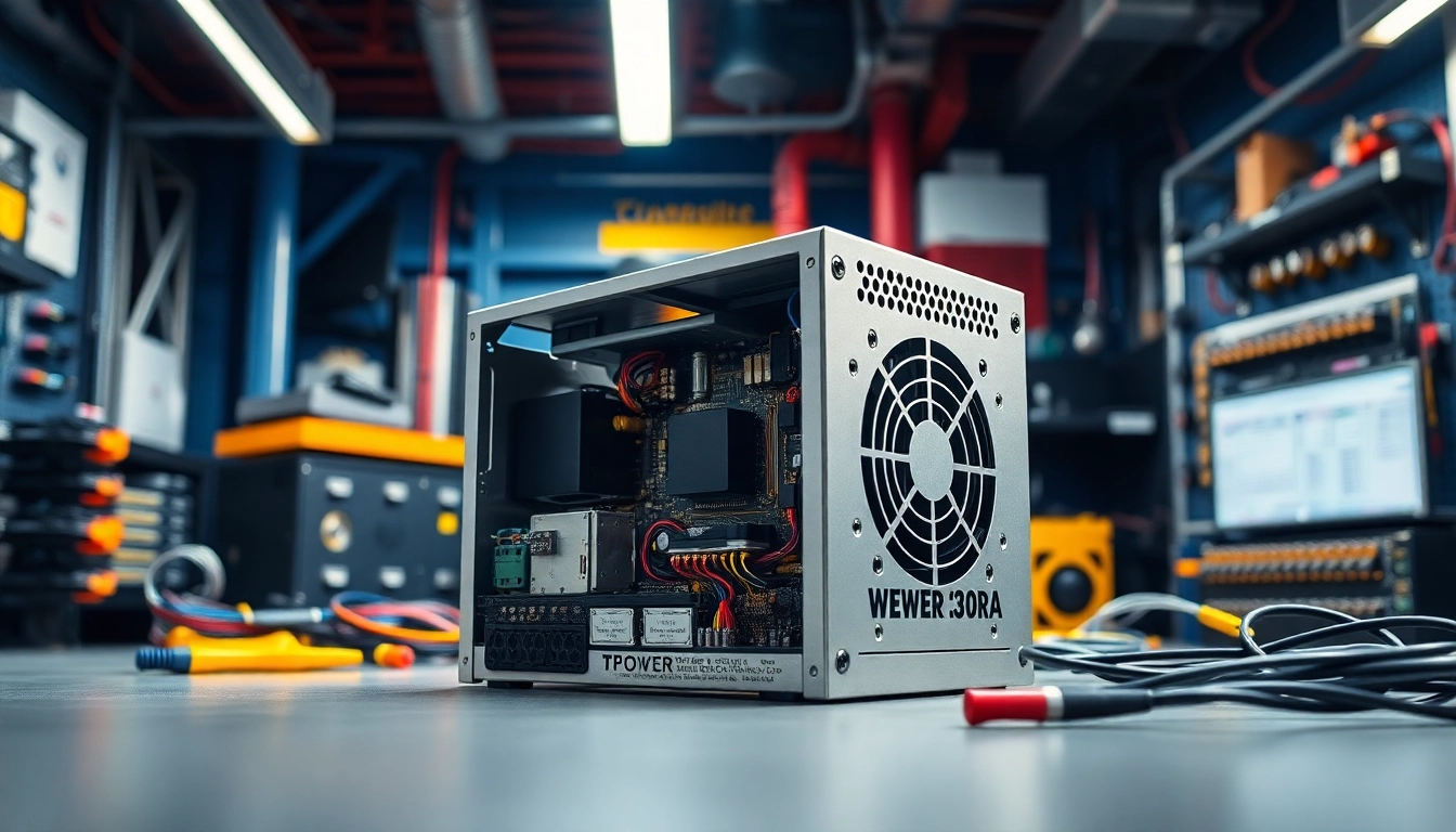 TPower power supply unit displayed in a high-tech workshop emphasizing quality and innovation.