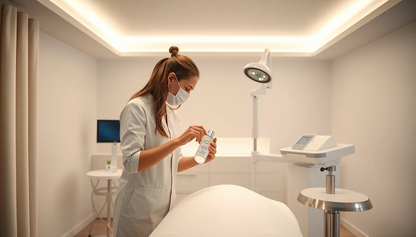 Professional administering a Fett-weg Spritze in a calming treatment room with modern medical tools.