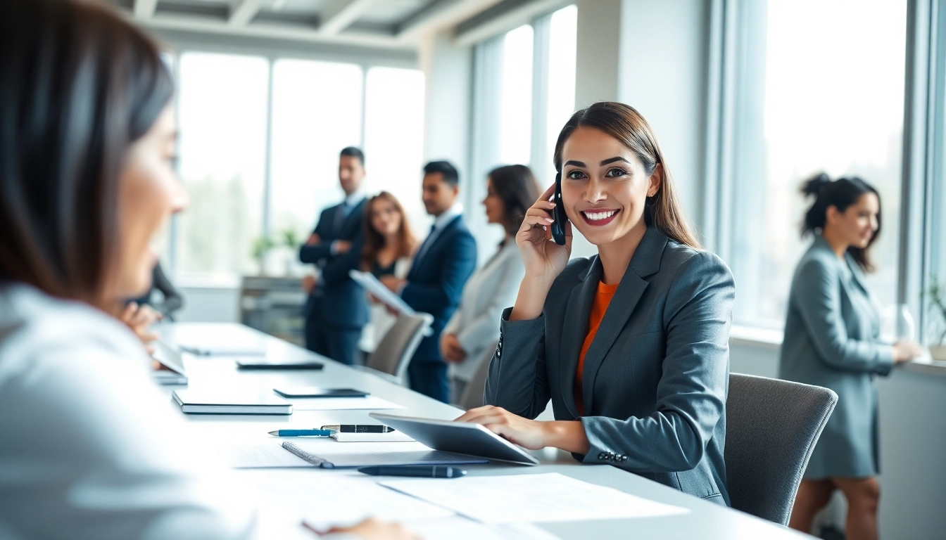 Engaging legal intake services specialists providing client support in a modern office.