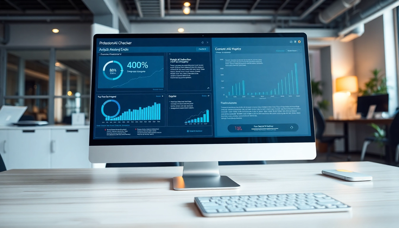 Analyze content with an AI checker using a professional interface in a modern office