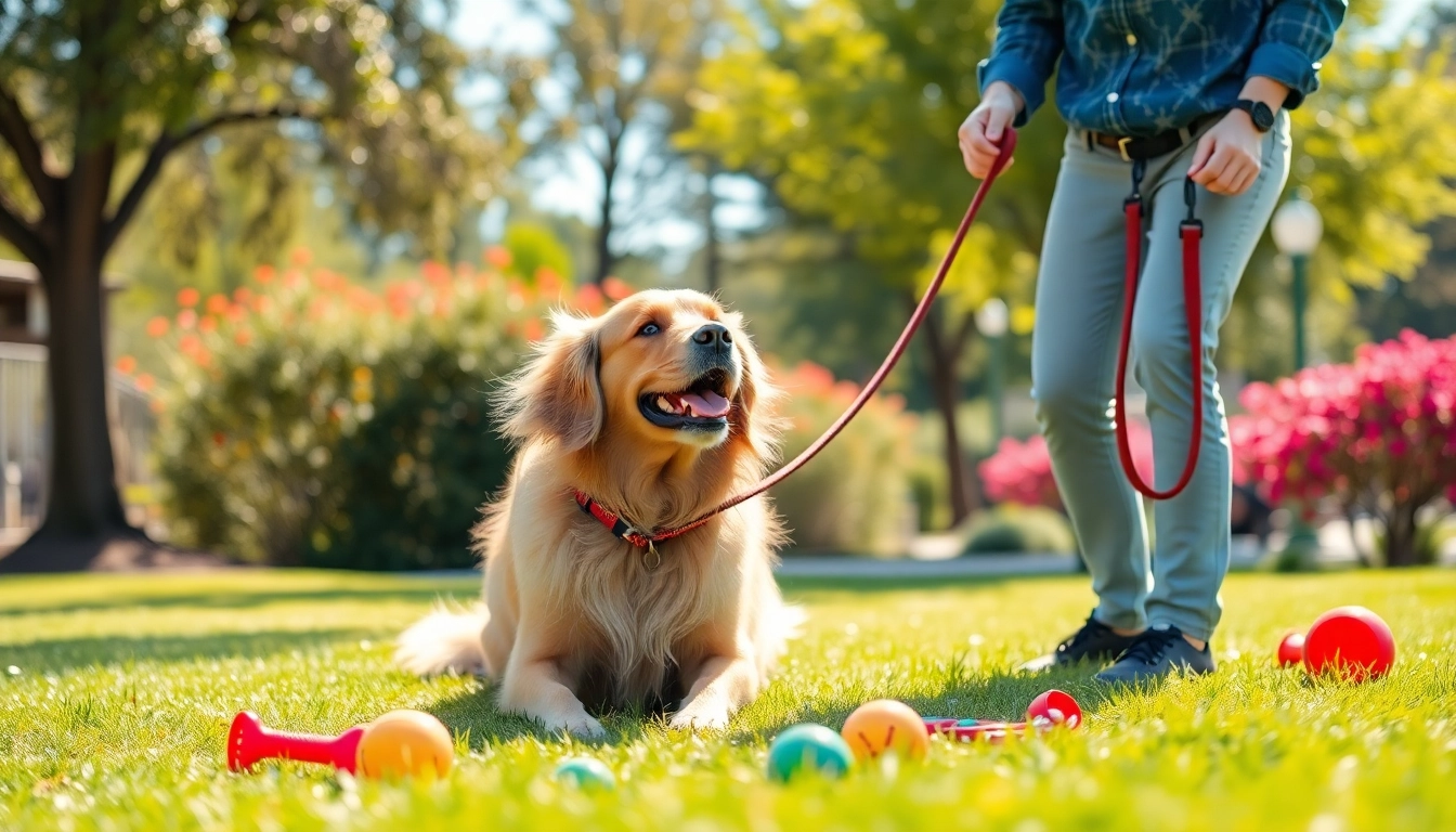 Engaging dog training session in Irvine featuring a trainer and a golden retriever using positive reinforcement techniques.