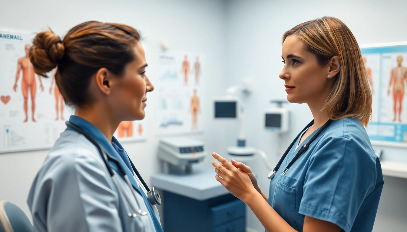 Engaging visual of a nurse performing a shadow health focused exam on a patient simulator in a clinical setting.
