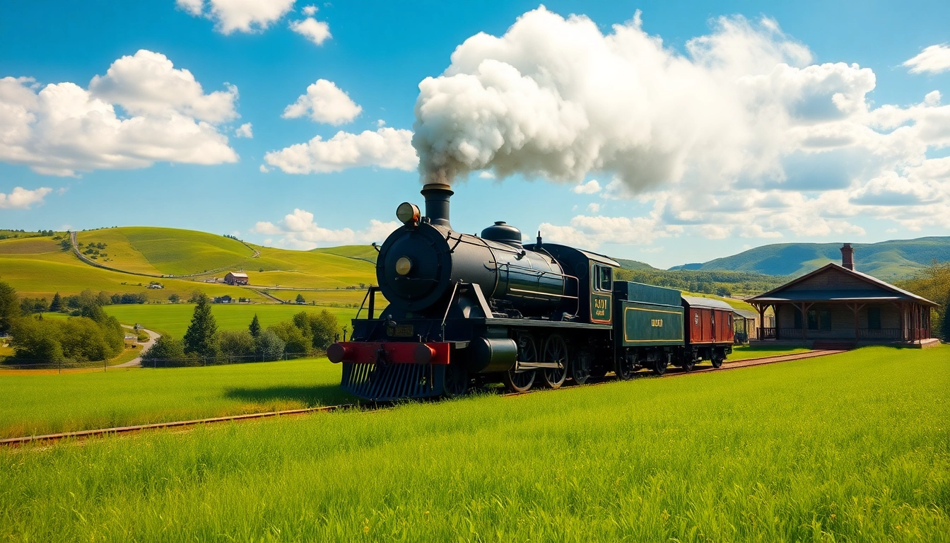 Evoke excitement with railroad tycoon free download featuring a steam locomotive crossing scenic landscapes.