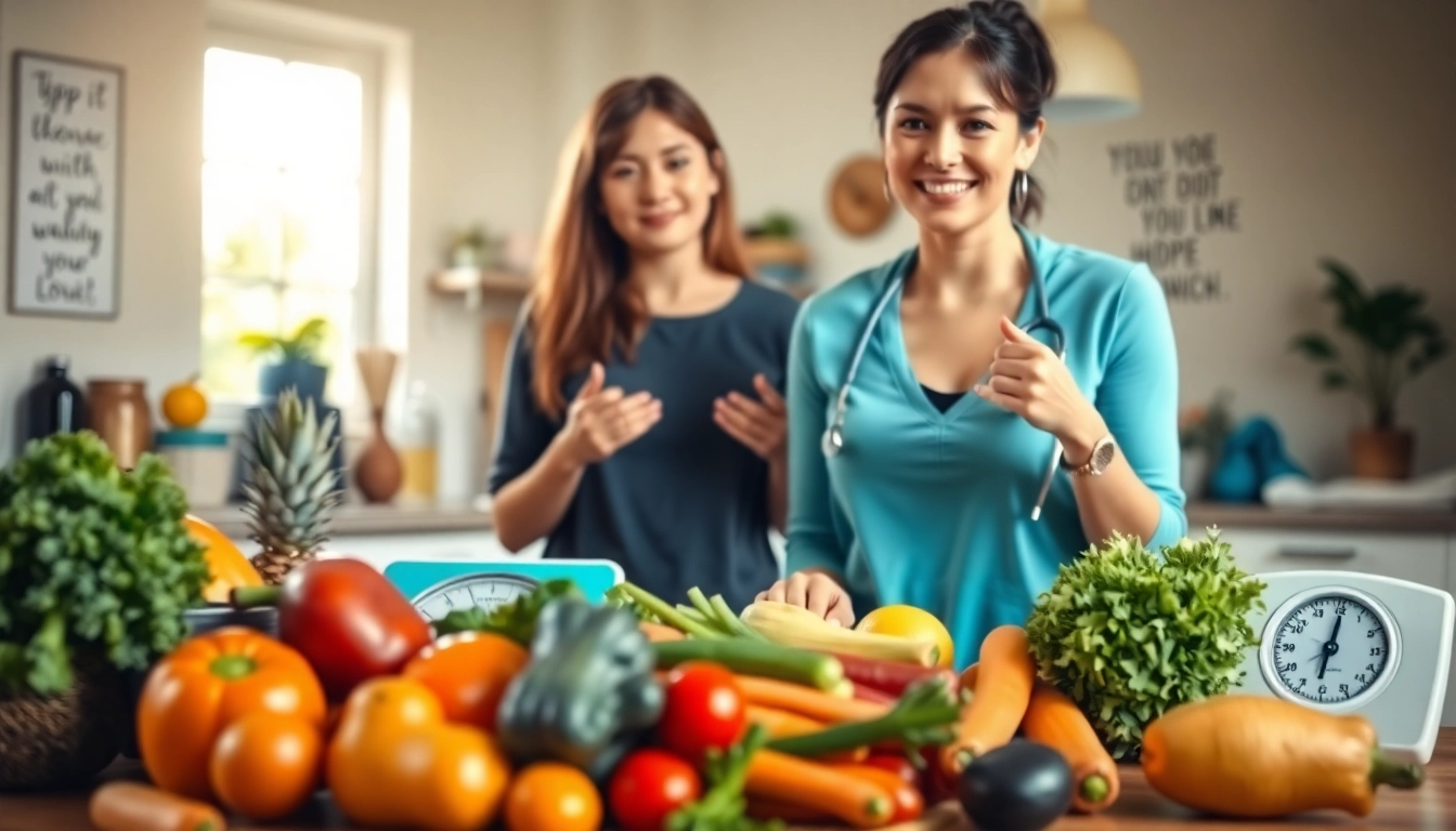 Abnehmen durch gesunde Ernährung und Fitness in einer modernen Küchenszene.