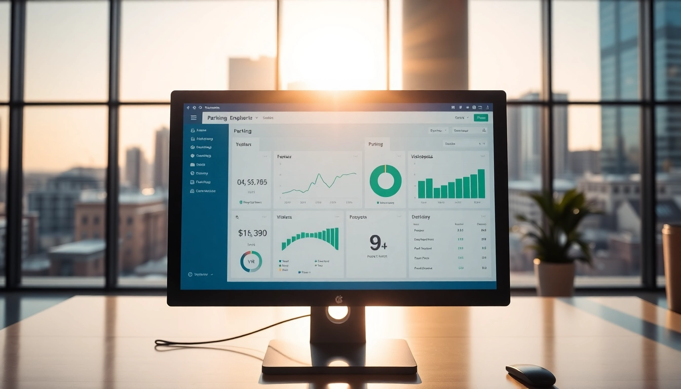 Optimize vrr parking management with efficient software displayed in a modern office setting.