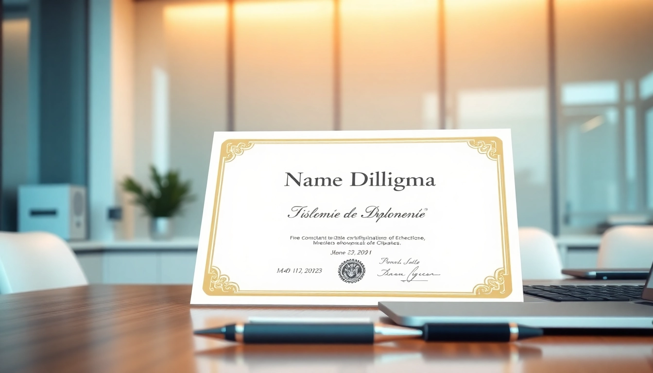 Buy diploma showcased on an elegant desk, emphasizing quality and professionalism.