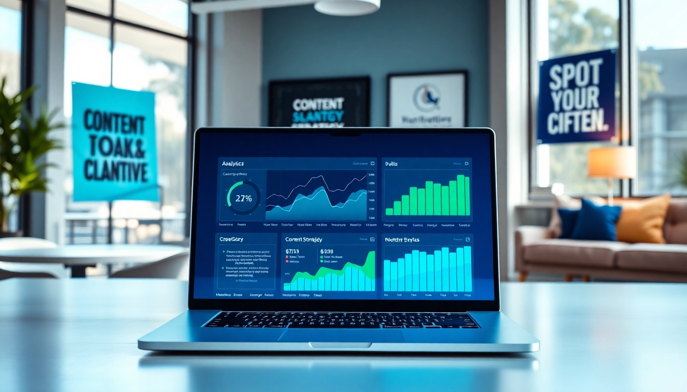 Enhance your strategy with an AI content marketing platform showcased in a modern workspace.