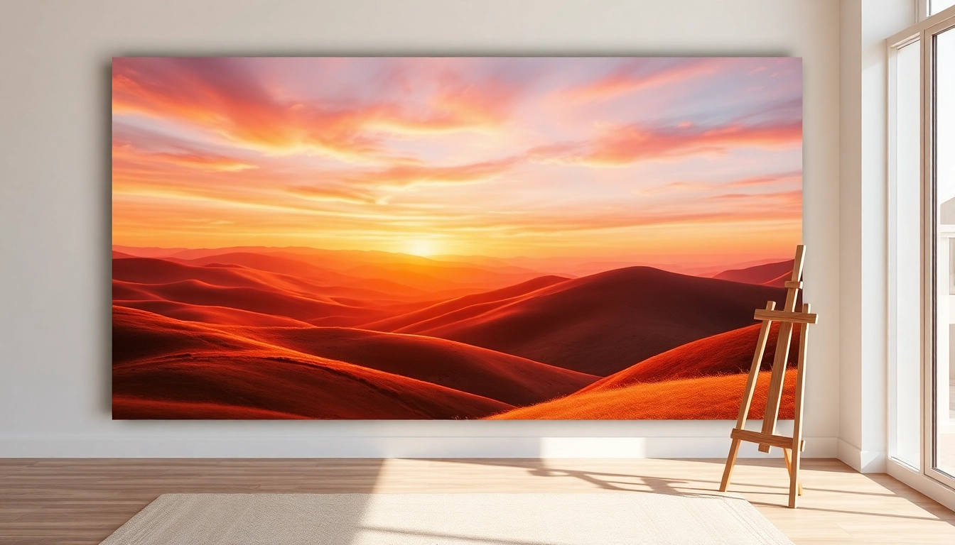 Artful canvas print wall art showcasing serene abstract landscapes with vibrant colors.