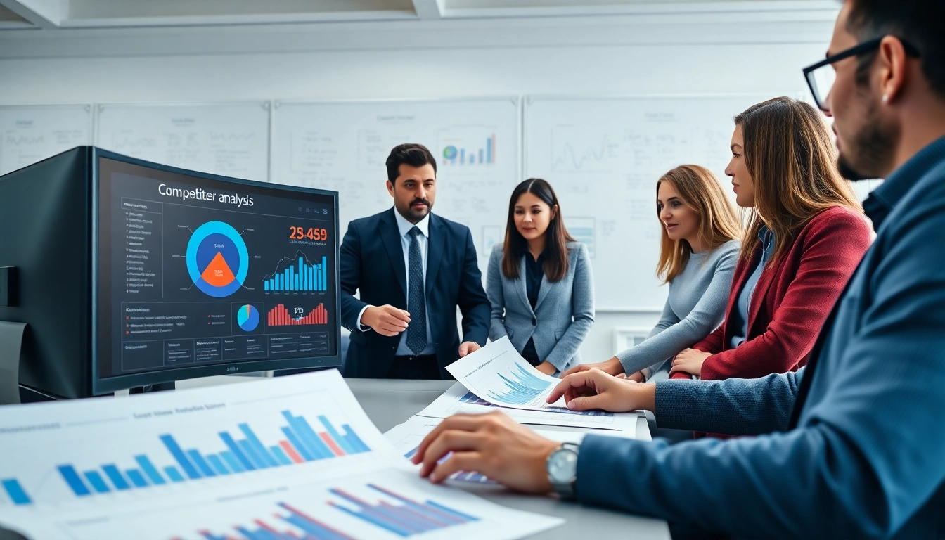 Utilize AI for competitor analysis with a collaborative team in a modern workspace.