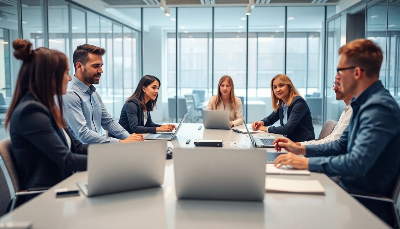 Professionals discussing IT uitbesteden strategies in a modern office setting