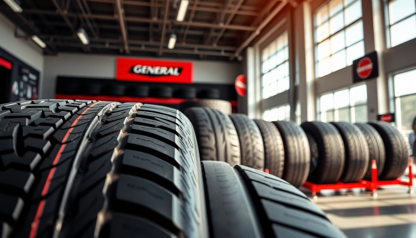 Showcasing General tires with various models highlighting their features and tread patterns.