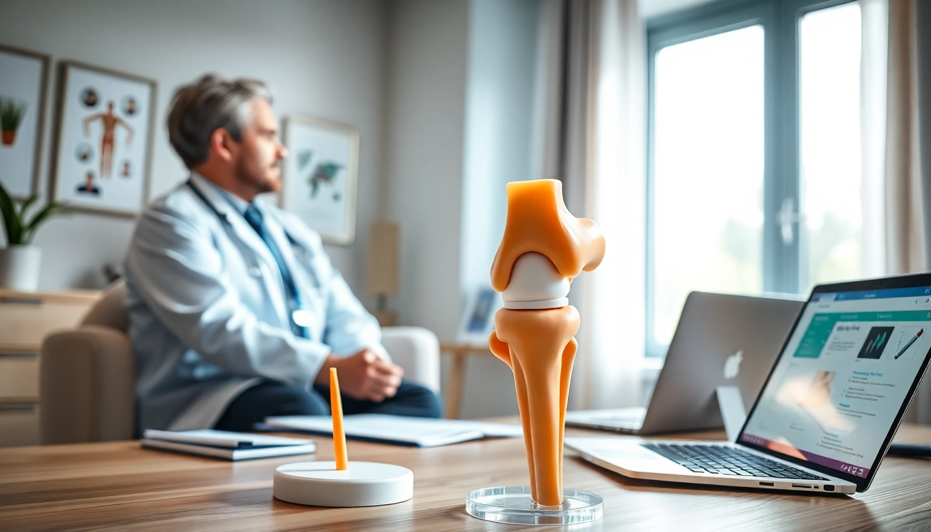 Arthrose Beratung durch Arzt mit anatomischem Modell in professioneller Umgebung