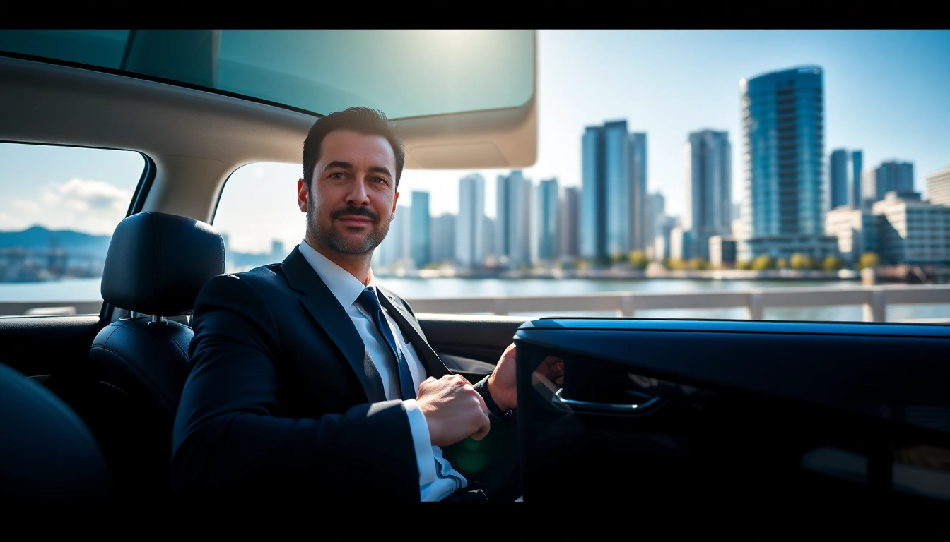 Chauffeur service Vancouver: A professional chauffeur opening a luxury car door in Vancouver's cityscape.