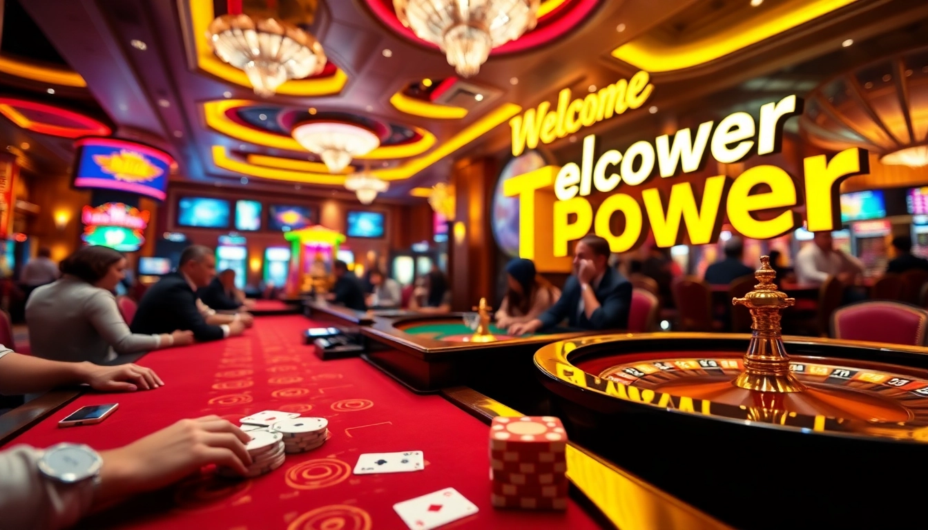 Engage with thrilling games at TPower casino featuring vibrant scenes and players immersed in action.