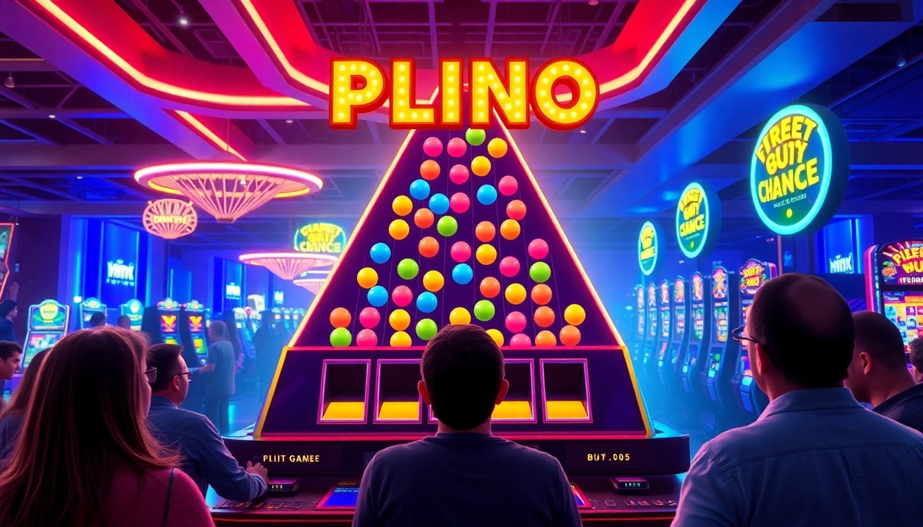 Permainan plinko slot yang menarik dengan bola berwarna-warni yang jatuh ke slot di bagian bawah.