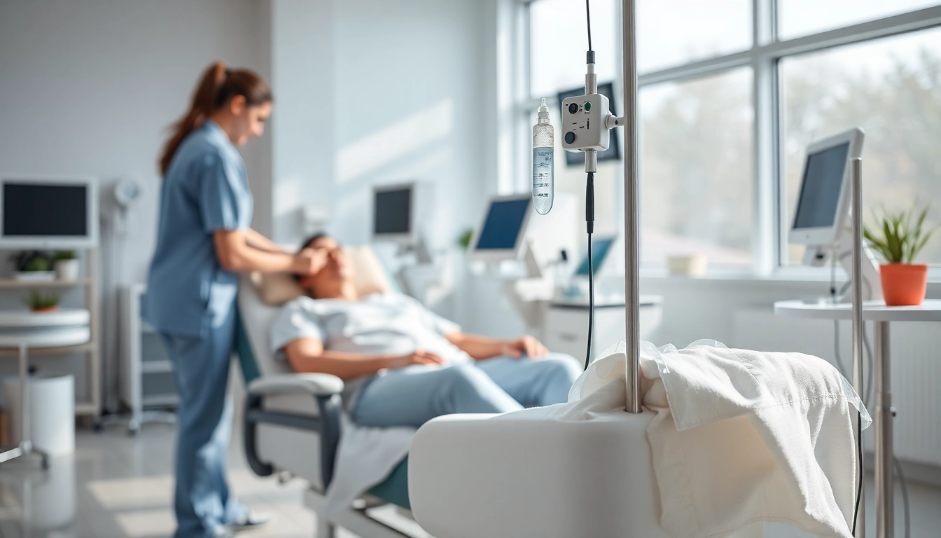Receive IV Therapy in a modern clinic setting with attentive healthcare professional.