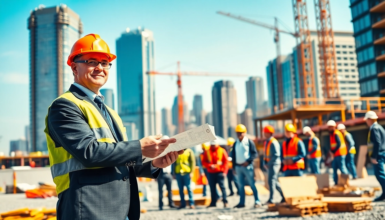 Engaged New Jersey Construction Manager supervising an active urban construction site.