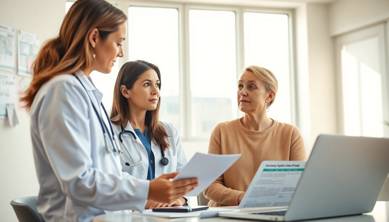 Discussing Hormone Replacement Therapy with a healthcare provider in a modern setting.