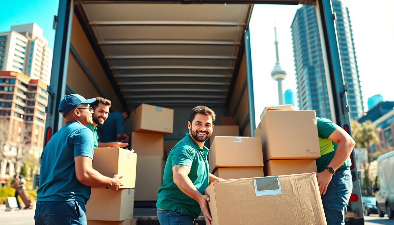 Skilled movers in Toronto efficiently packing and loading items into a moving truck.