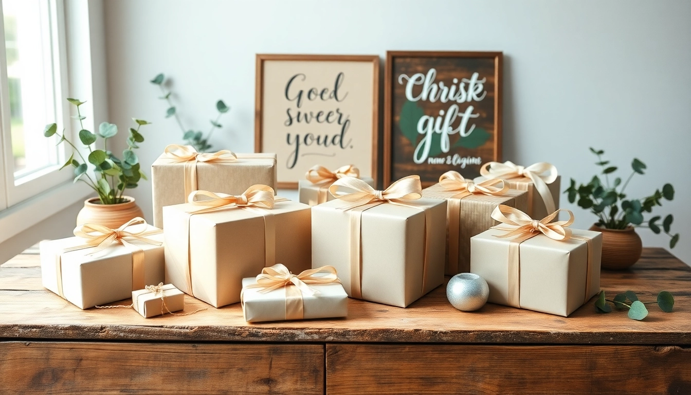 Showcase Christian gifts beautifully arranged on a table, highlighting their unique features and textures.