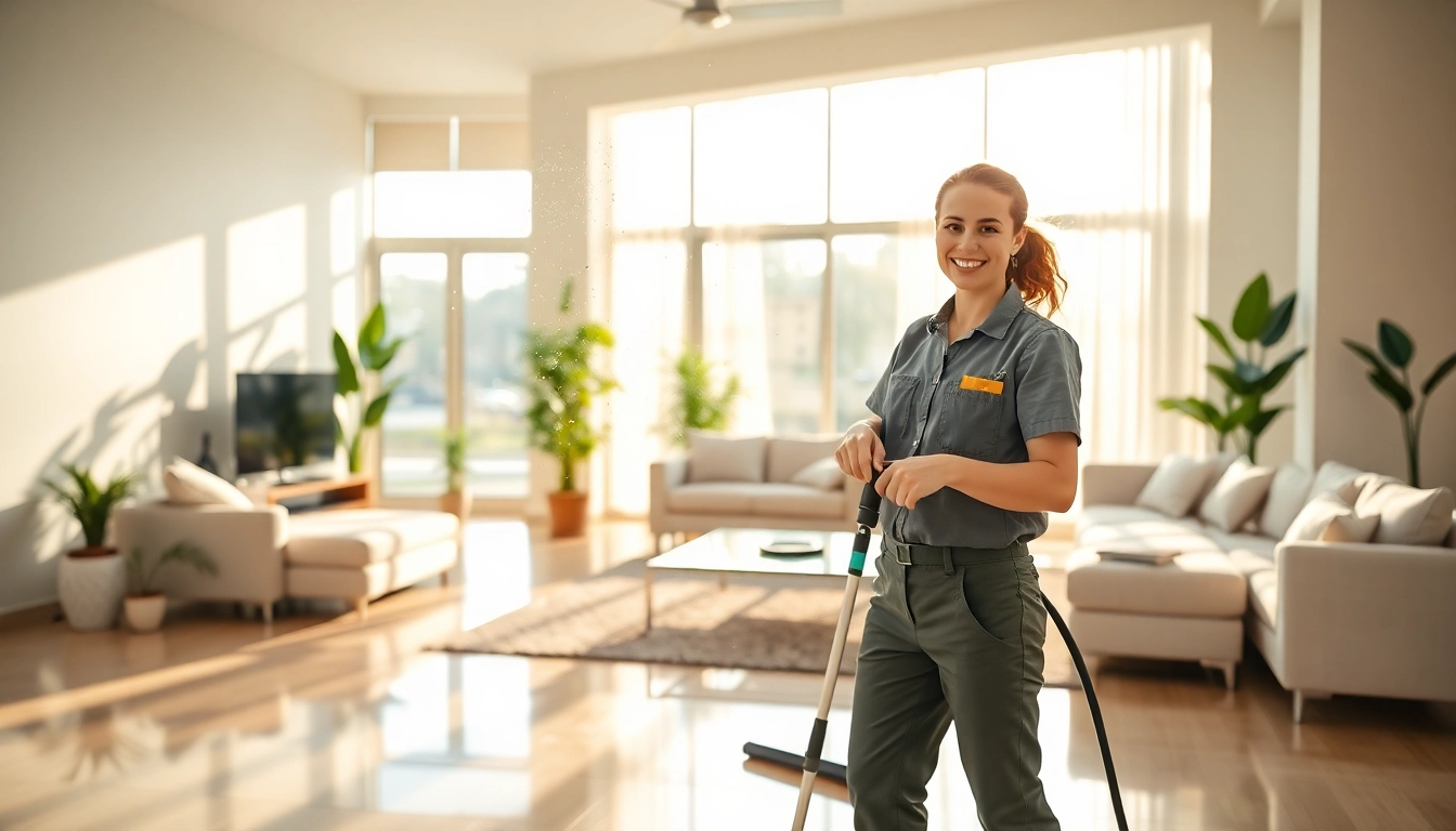 Bond cleaning service expertly transforming a bright living room with sparkling floors.